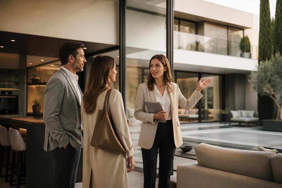 Property consultant presenting a modern home to clients